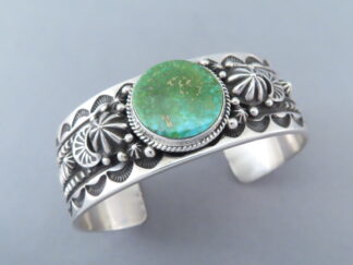 Sterling Silver Cuff Bracelet with Sonoran Gold Turquoise by Navajo Indian jewelry artist, Happy Piasso FOR SALE $695-