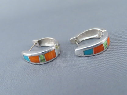 Colorful Multi-Stone Inlay Earrings (Smaller Huggies)
