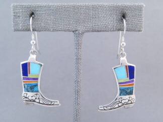 Buy Western Jewelry - Multi-Color Inlay Cowboy Boot Earrings by Native American jeweler, Pete Chee $350- FOR SALE