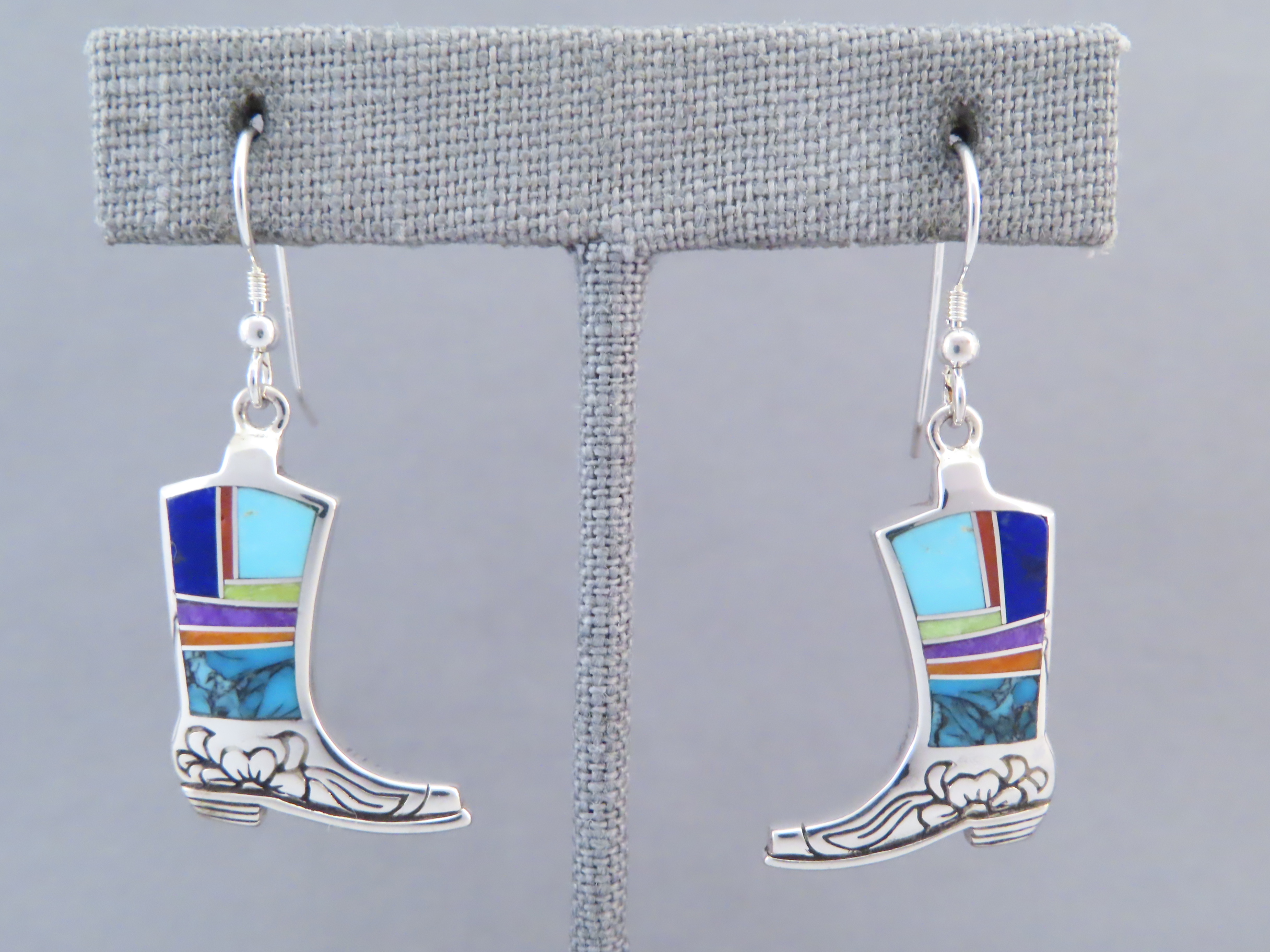 Cowgirl Boot Earrings with Multi-Color Inlay