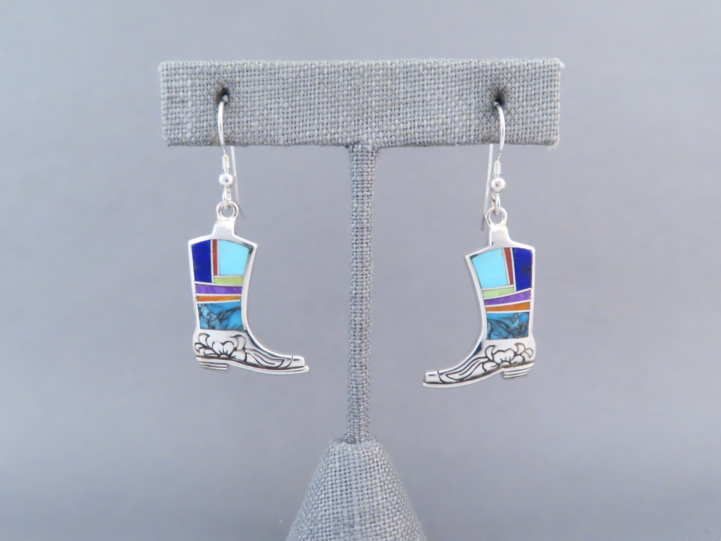 Cowgirl Boot Earrings with Multi-Color Inlay