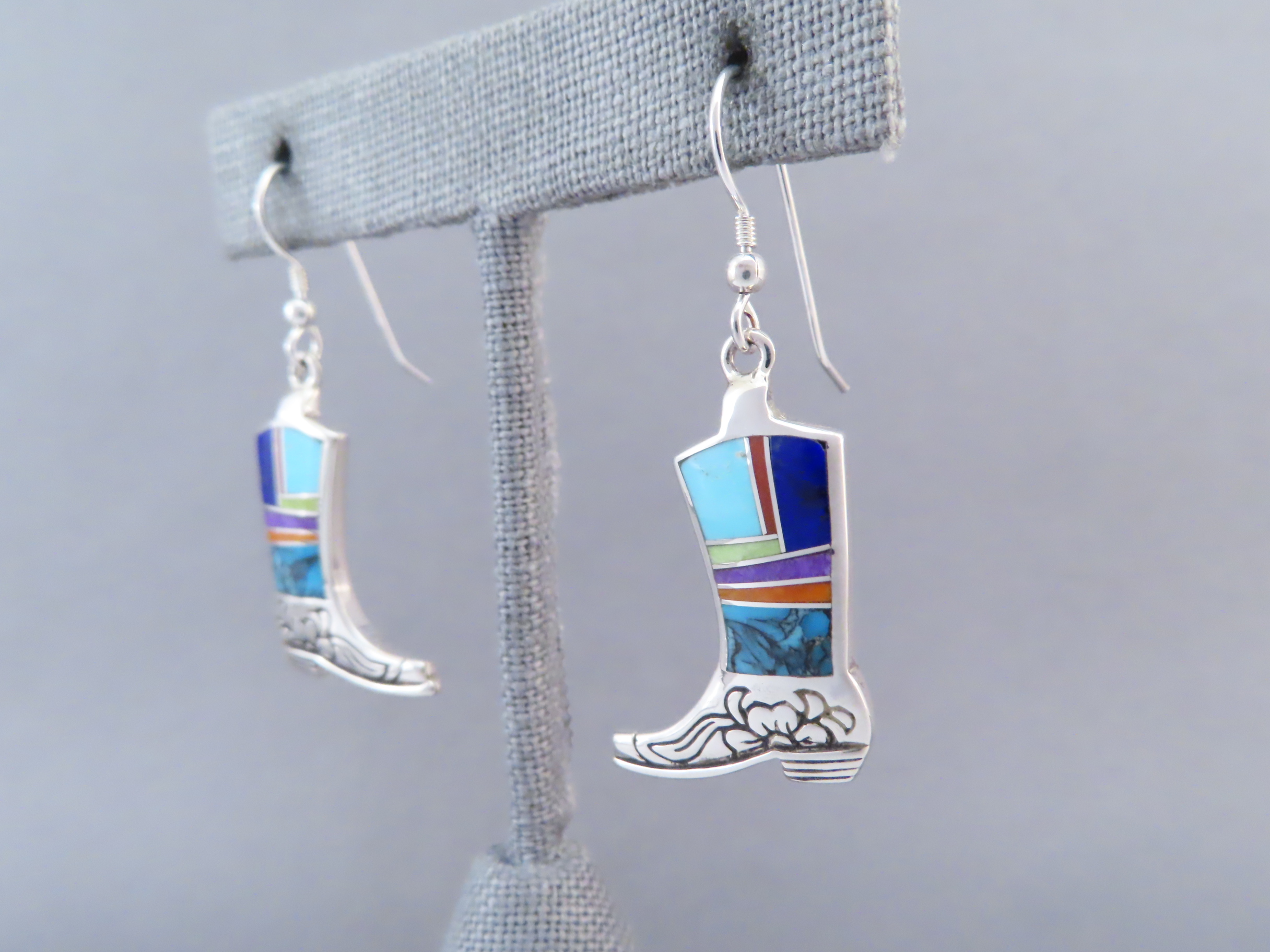 Cowgirl Boot Earrings with Multi-Color Inlay