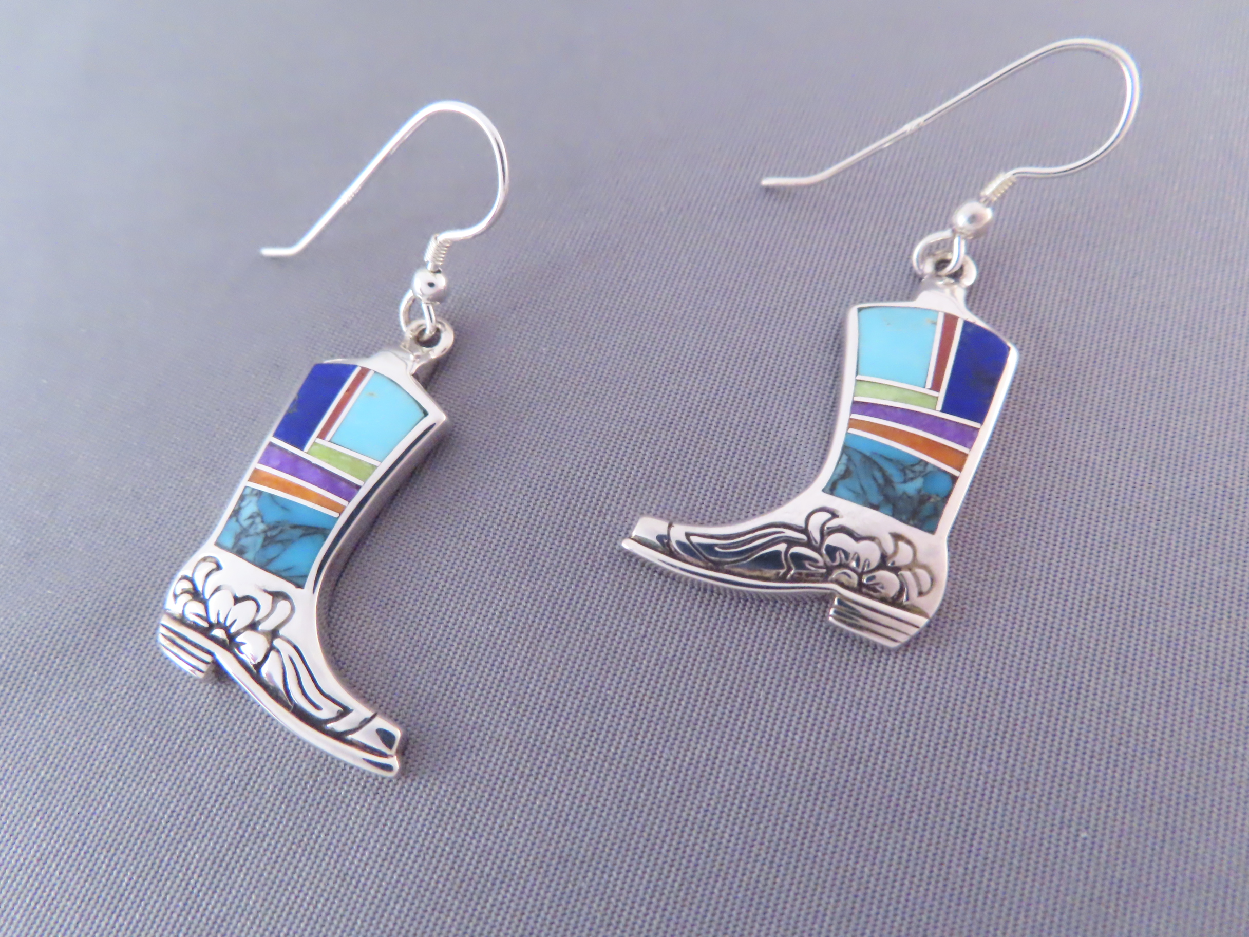 Cowgirl Boot Earrings with Multi-Color Inlay
