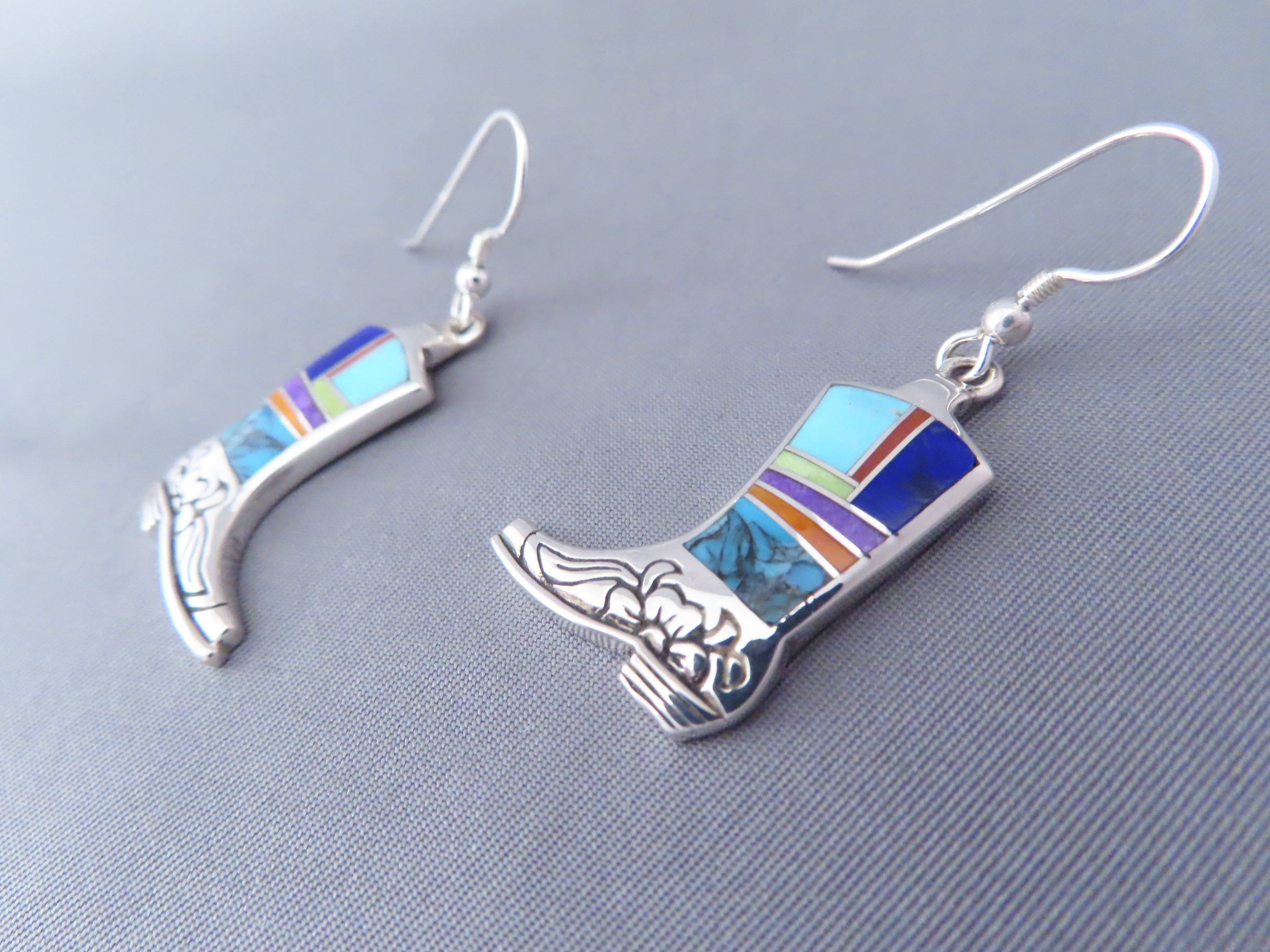 Cowgirl Boot Earrings with Multi-Color Inlay