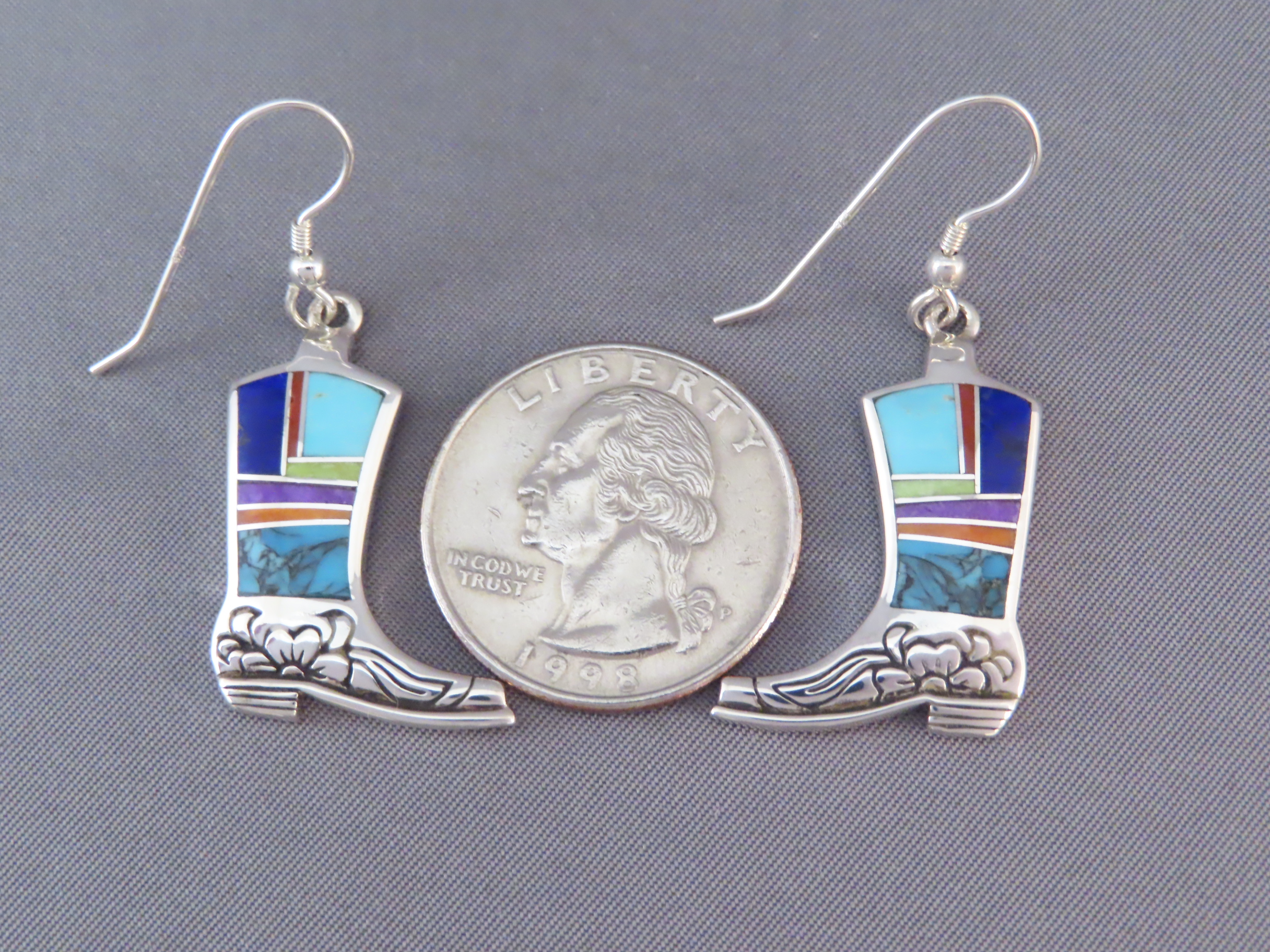 Cowgirl Boot Earrings with Multi-Color Inlay