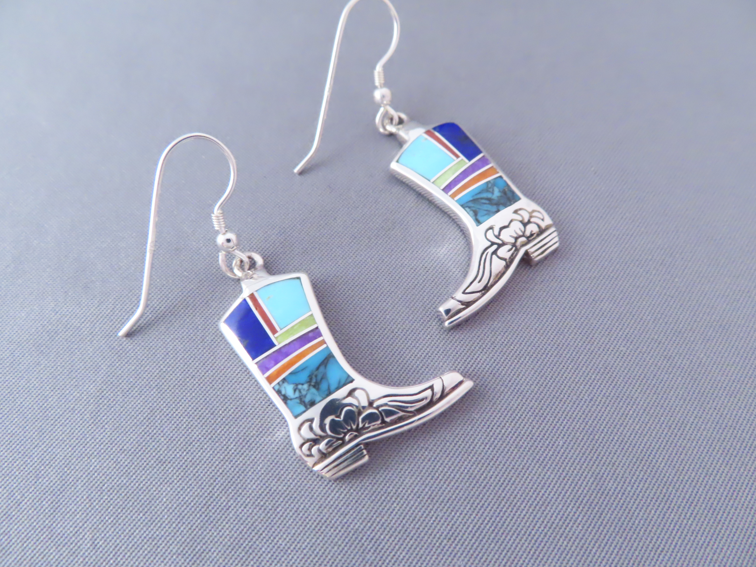Cowgirl Boot Earrings with Multi-Color Inlay