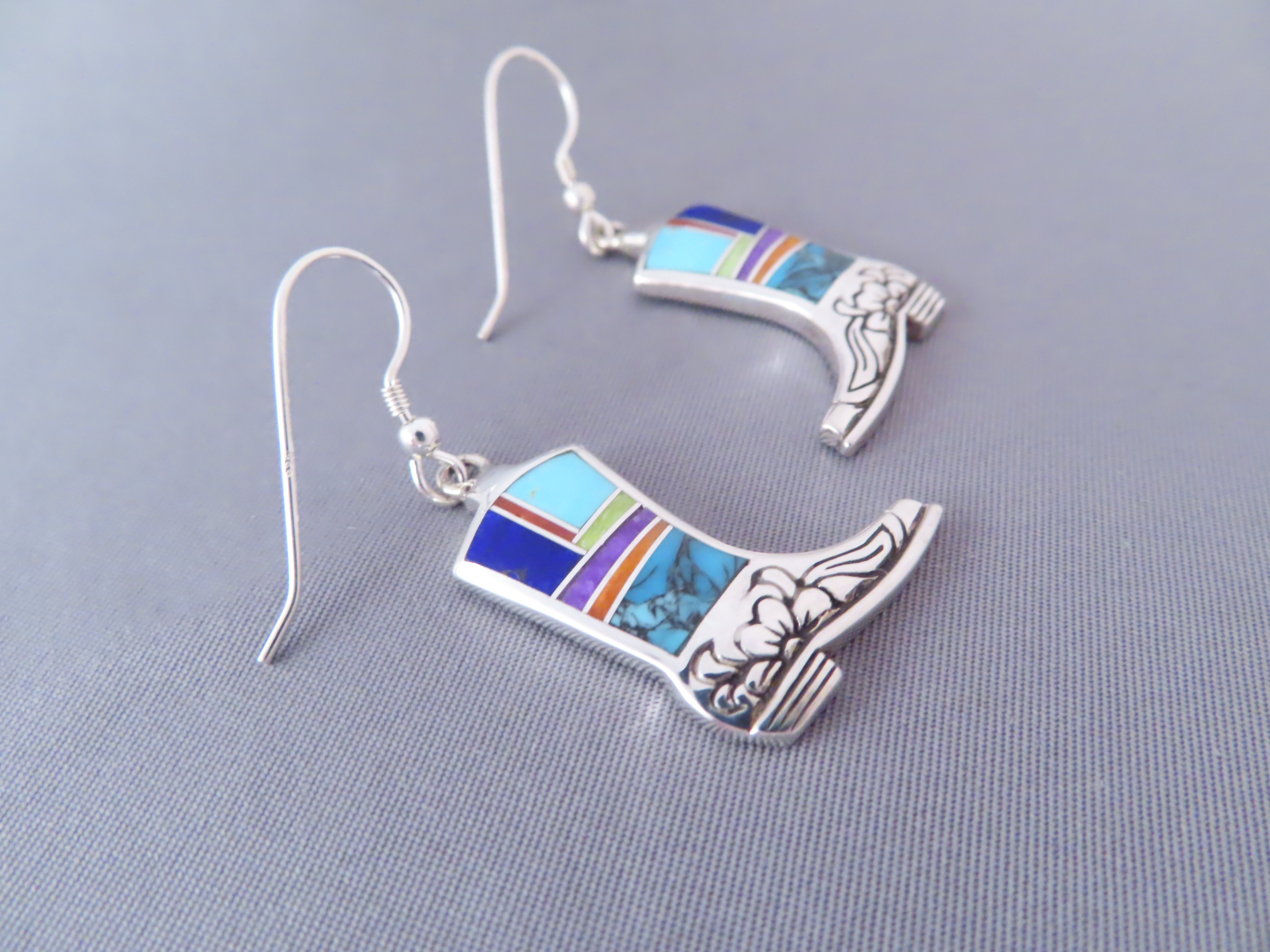 Cowgirl Boot Earrings with Multi-Color Inlay