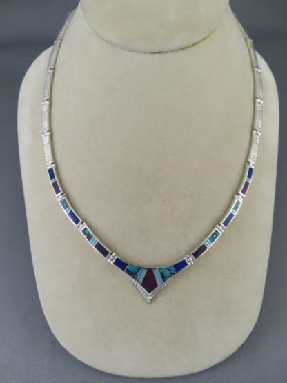 Sterling Silver Multi-Stone Inlay Necklace