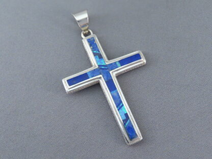 Lovely Larger Lapis & Opal Inlay Cross Pendant