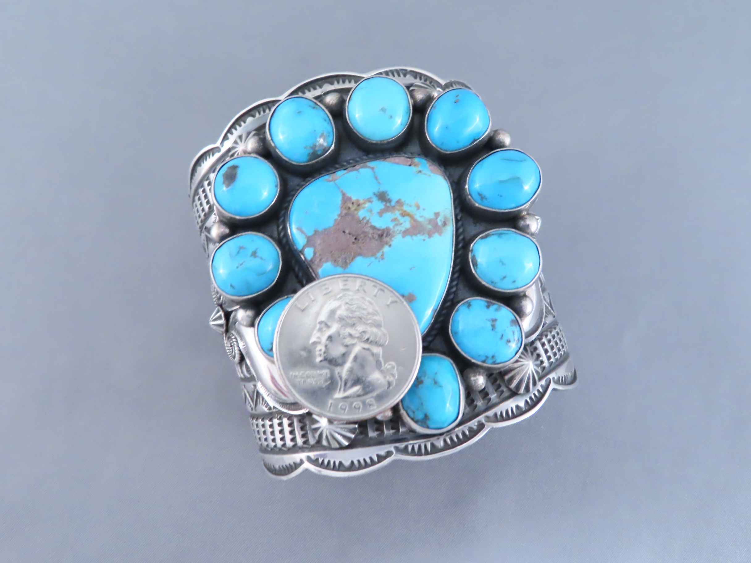 IMPRESSIVE Kingman Turquoise & Silver Cuff Bracelet by Andy Cadman