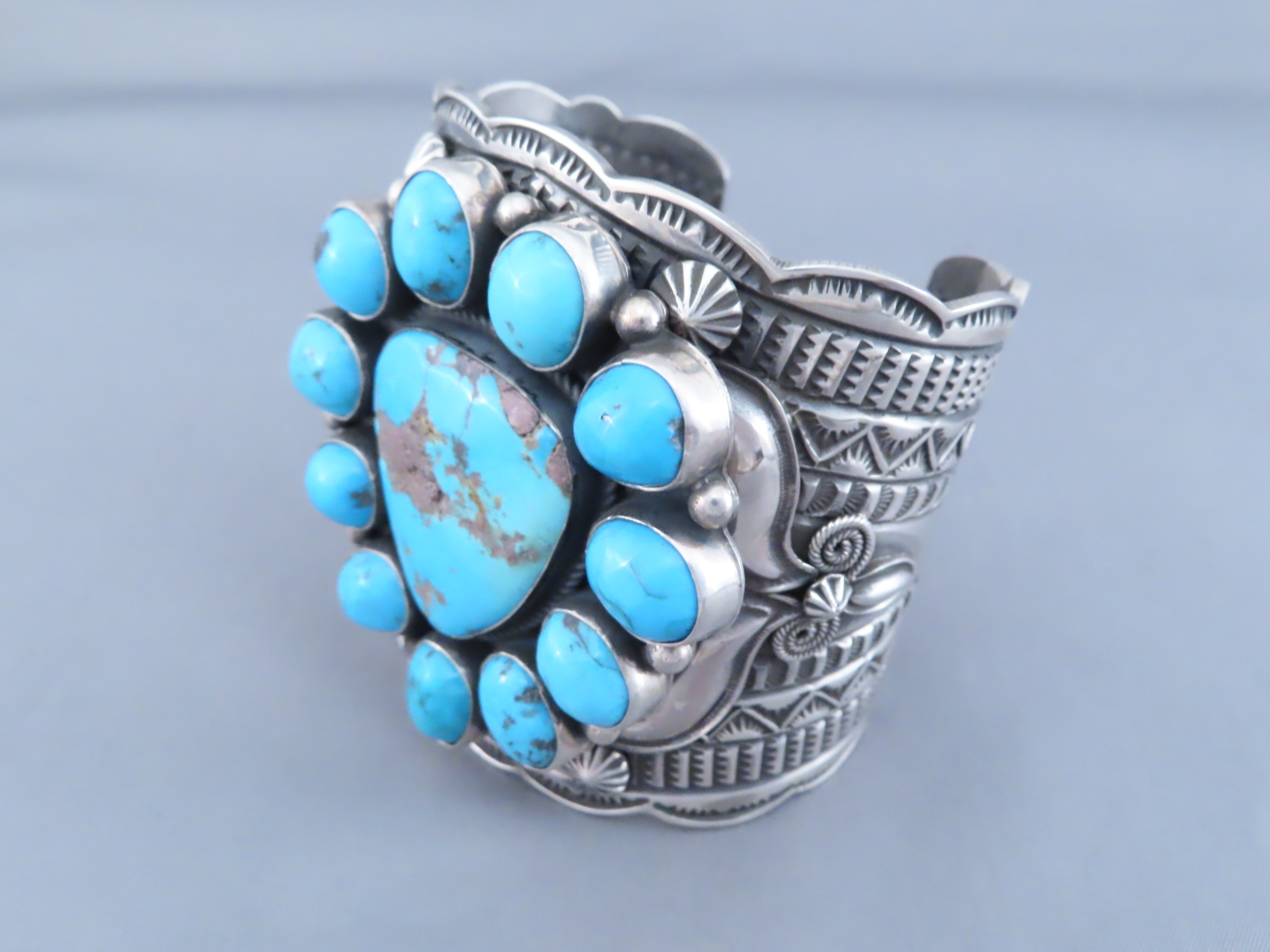 IMPRESSIVE Kingman Turquoise & Silver Cuff Bracelet by Andy Cadman