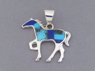 Turquoise & Lapis Inlay Horse Pendant – Medium Size