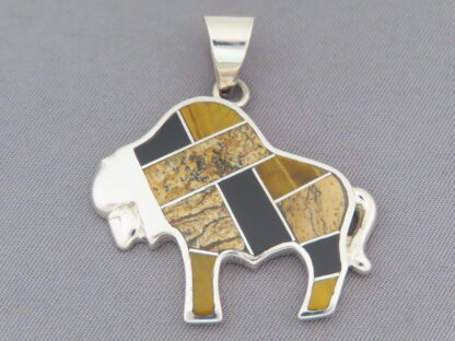 Multi-Stone Inlay Bison Pendant