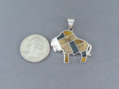 Multi-Stone Inlay Bison Pendant