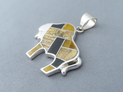 Multi-Stone Inlay Bison Pendant