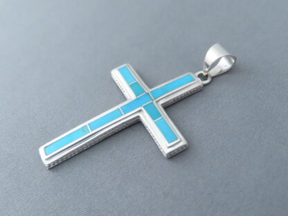Turquoise Inlay Cross Pendant (Larger)
