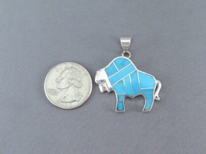 Turquoise Inlay Bison Pendant
