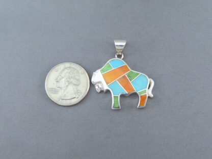 Colorful Multi-Stone Inlay BISON Pendant