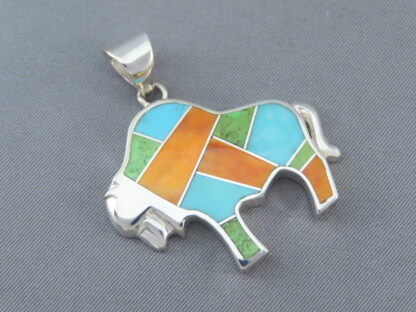 Colorful Multi-Stone Inlay BISON Pendant