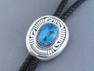 Bisbee Turquoise Bolo Tie by Leonard Nez (Navajo)