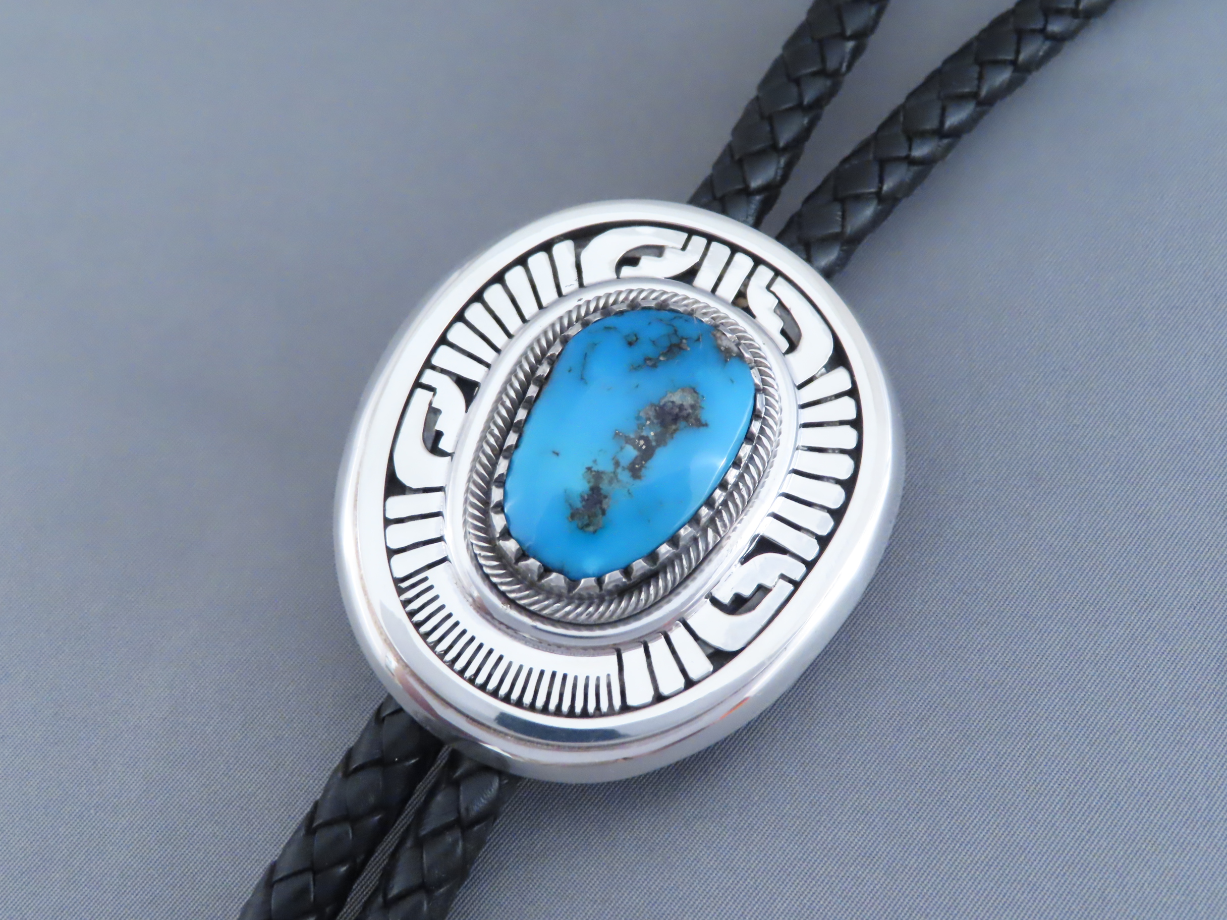 Bisbee Turquoise Bolo Tie by Leonard Nez (Navajo)