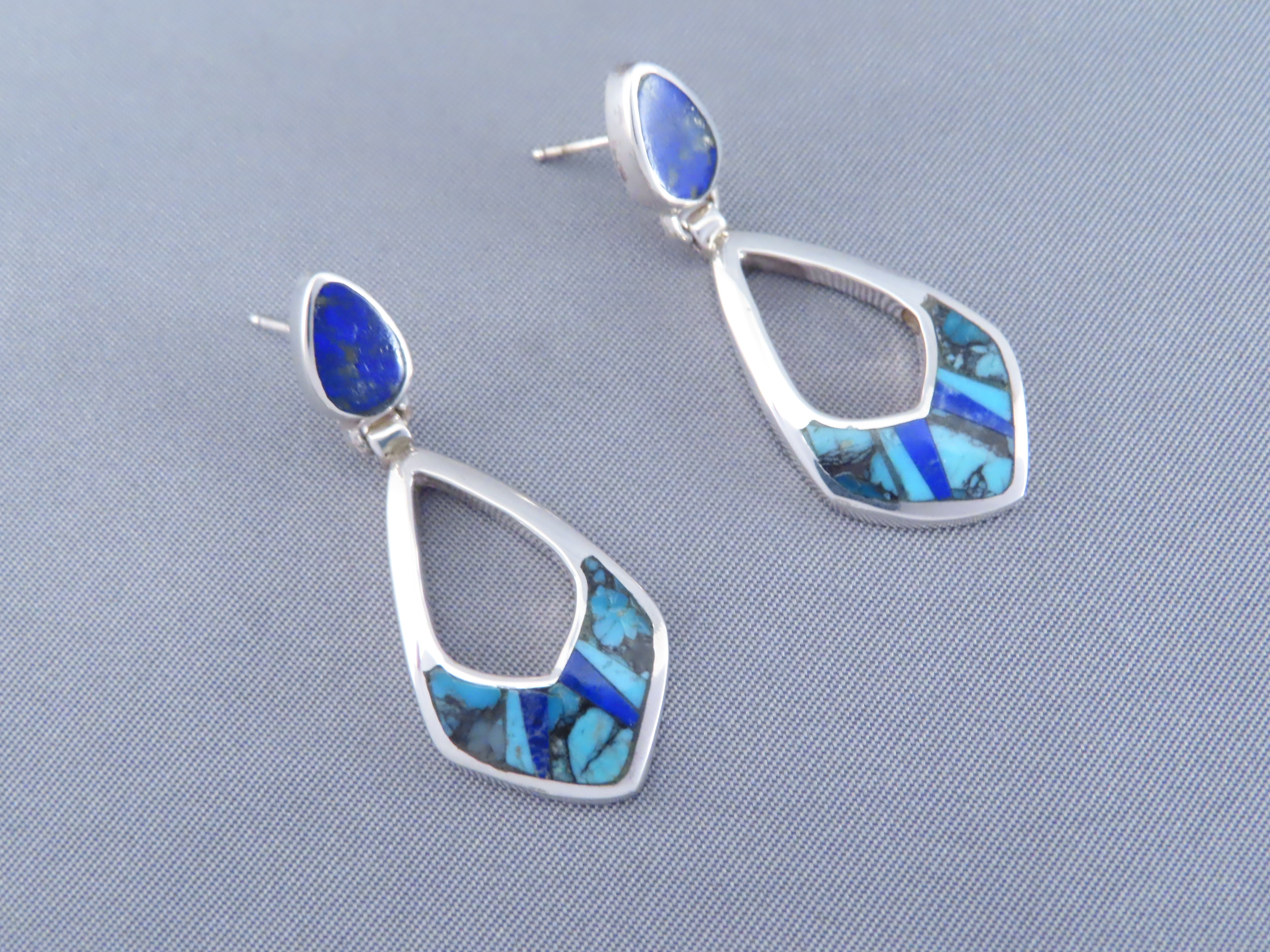 Turquoise & Lapis Inlay Earrings
