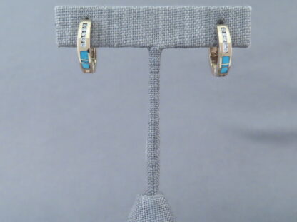 Gold Earrings with Turquoise & Diamonds