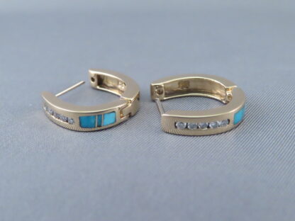 Gold Earrings with Turquoise & Diamonds