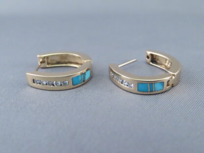 Gold Earrings with Turquoise & Diamonds