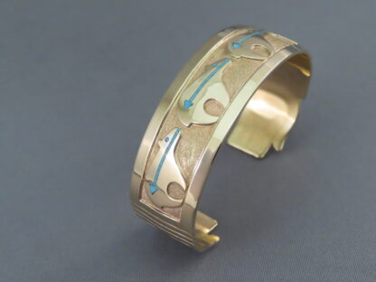 14kt Gold Bracelet by Robert Taylor – ‘BEAR’ Bracelet with Turquoise Inlay