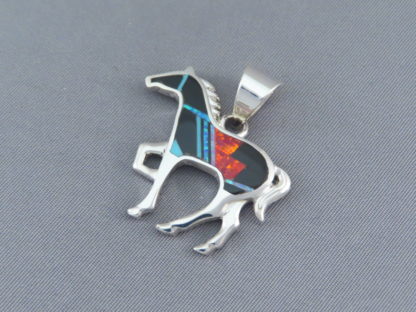 Opal & Black Jade Inlay HORSE Pendant