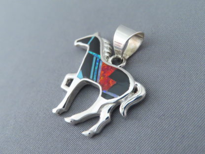 Opal & Black Jade Inlay HORSE Pendant