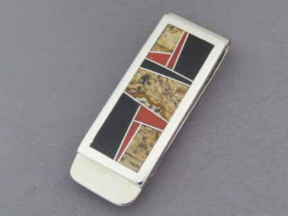 Multi-Stone Inlay Money Clip with Coral