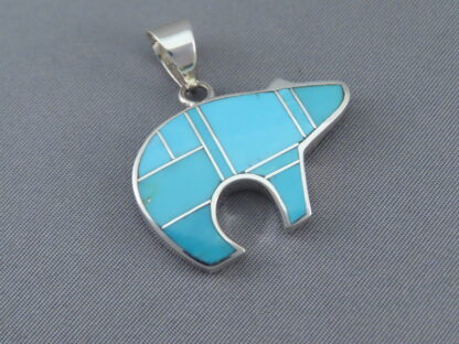 Turquoise Inlay Bear Pendant – Reversible