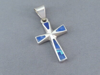 Cross Pendant with Lapis & Opal Inlay