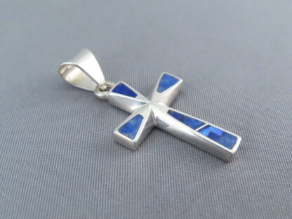 Cross Pendant with Lapis & Opal Inlay