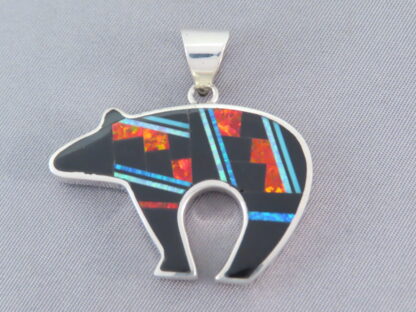 Red & Black Inlay Bear Pendant