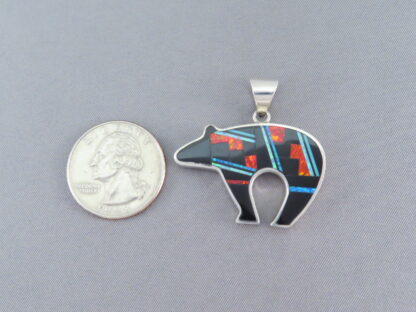 Red & Black Inlay Bear Pendant