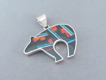 Red & Black Inlay Bear Pendant