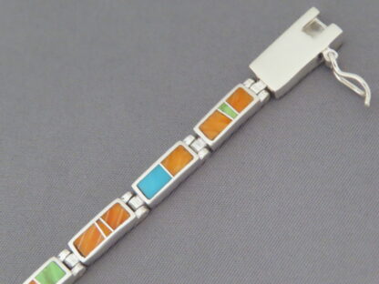 Colorful Multi-Stone Inlay Link Bracelet (Narrow)