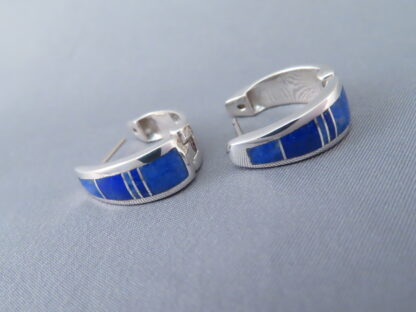 Lapis Inlay Earrings (Larger Huggies)