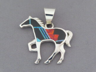 Opal & Black Jade Inlay HORSE Pendant