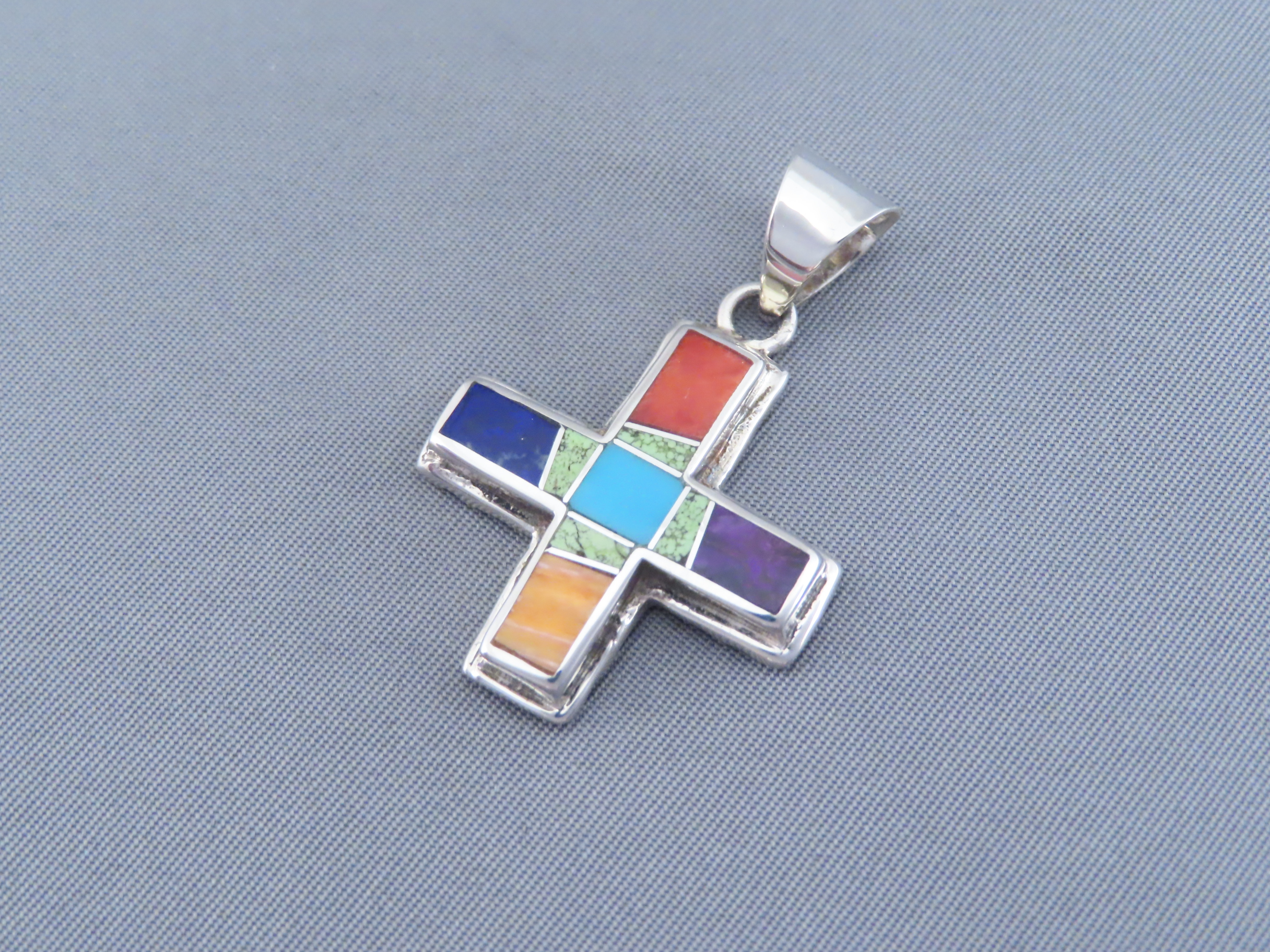 Multi-Color Inlaid Cross Pendant (Reversible)