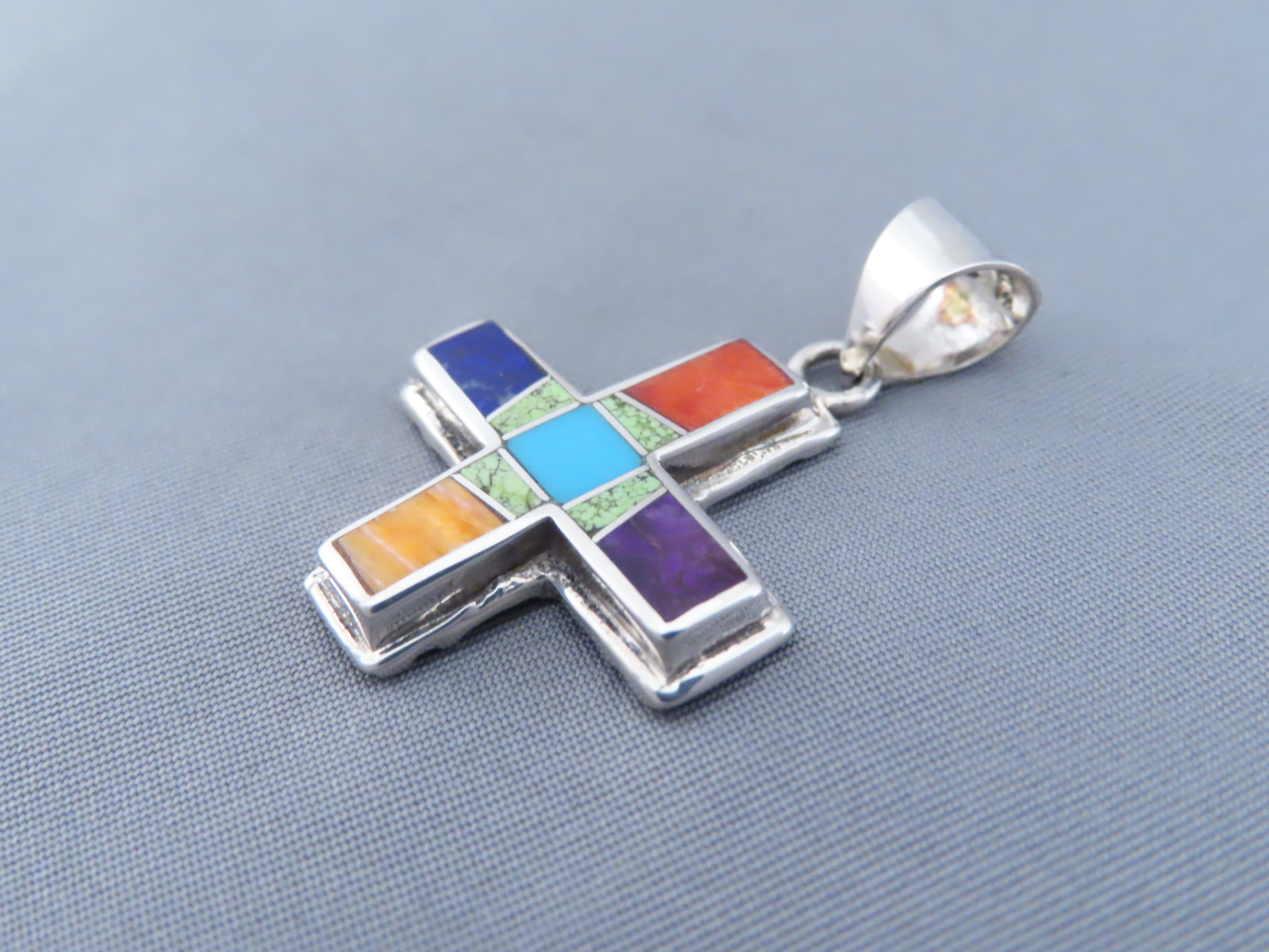 Multi-Color Inlaid Cross Pendant (Reversible)