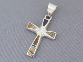 Multi-Stone Inlay Cross Pendant by Native American Navajo Indian jewelry artist, Tim Charlie FOR SALE $155-