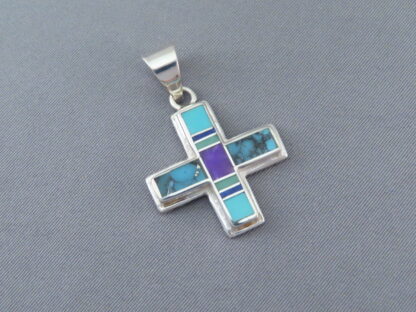 Multi-Stone Cross Pendant with Inlay