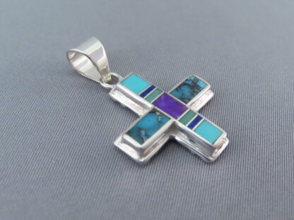 Multi-Stone Cross Pendant with Inlay