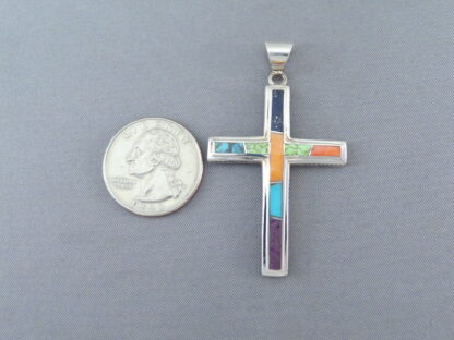Inlaid Multi-Color Cross Pendant (Larger)