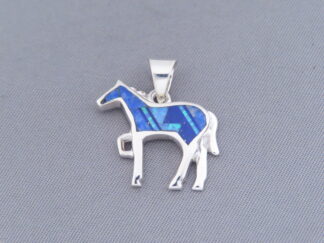 Little Lapis & Opal Inlay HORSE Pendant