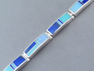 Shop Inlaid Jewelry - Turquoise & Lapis & Opal Inlay Link Bracelet For Sale, made by Native American Jeweler, Tim Charlie $540-